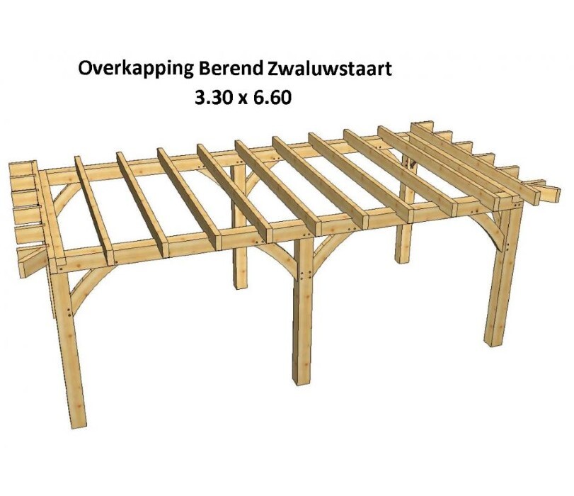 Stap Gymnast specificeren Overkapping van Douglas of Eiken hout, Berend plat dak, zwaluwstaart